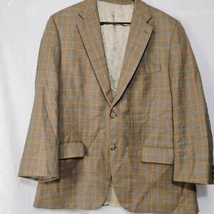 S Cohen Prestige Wool Brown Blue Check Plaid Blazer 44R Sport Coat Suit Jacket